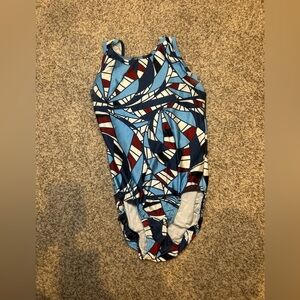 Stylish Blue and Red Gymnastics Leotard